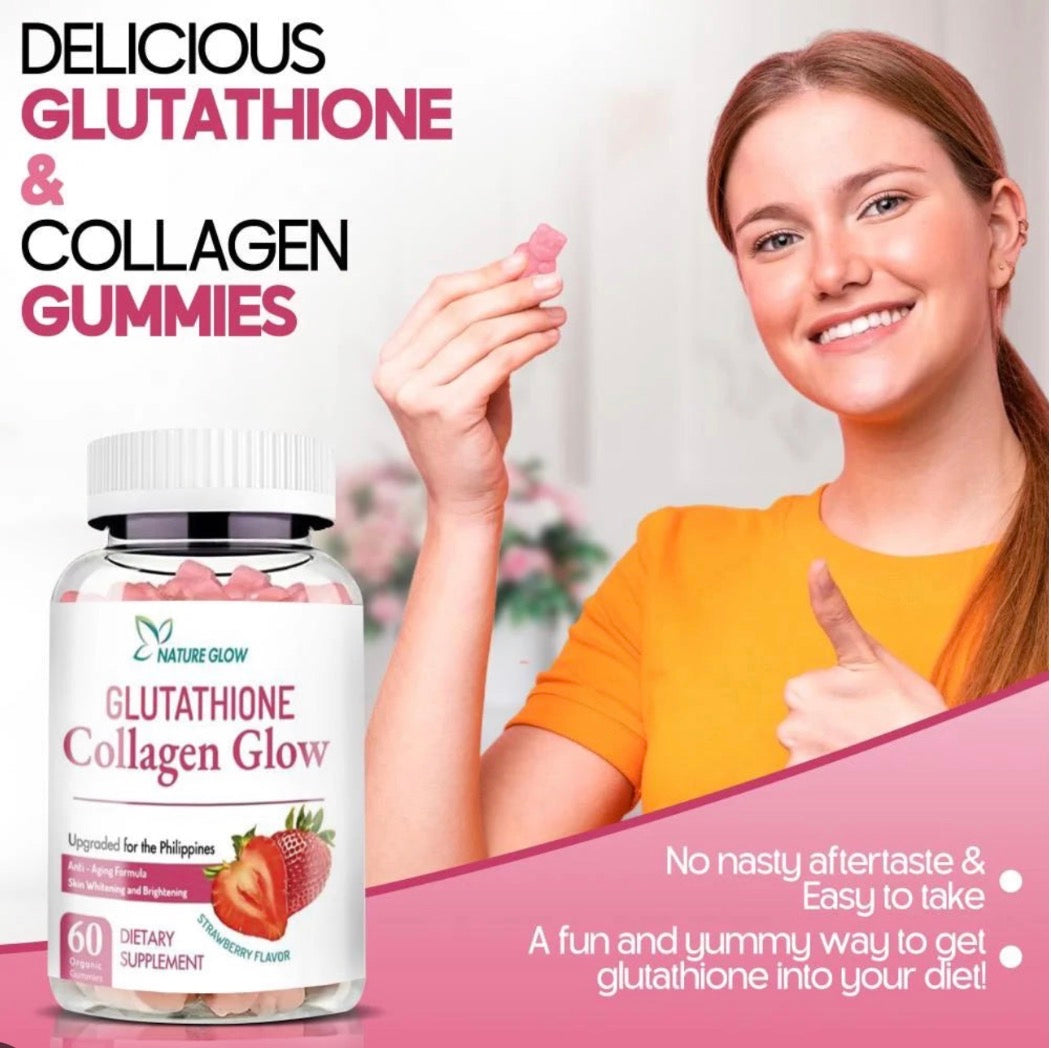 Nature Glow Collagen Glow with Glutathione – 60 Cranberry Gummies for Hair, Skin & Nail Health | Brightening & Youthful Skin Support